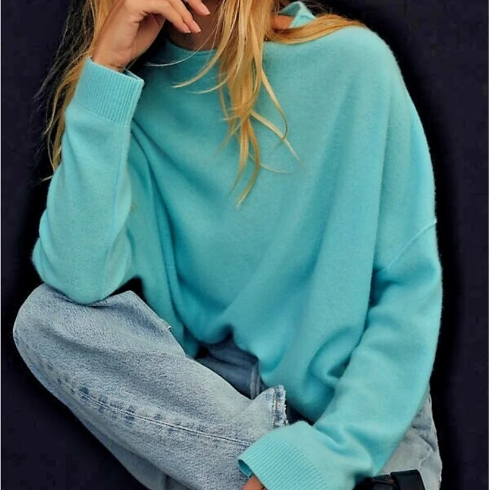 Anthropologie The Alani‎ Cashmere Mock-Neck Sweater by Pilcro Aqua XXS NWT